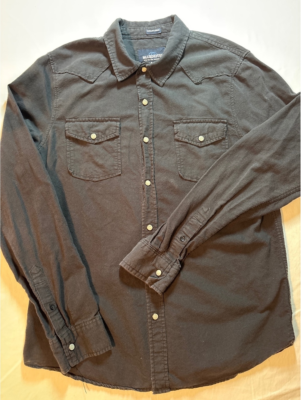 Bluenotes Men’s Large Black Western Pearl Snap Shirt 100% Cotton Slim Fi